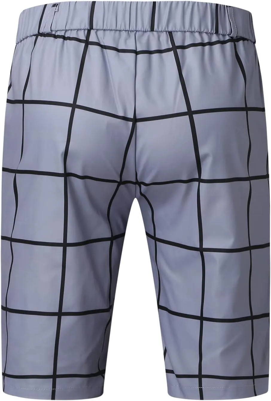 Mens Shorts Slim Fit Stretch Chino Short Pants Flat Front Summer Chino Checked Tartan Golf Yoga Basic Plaid Short