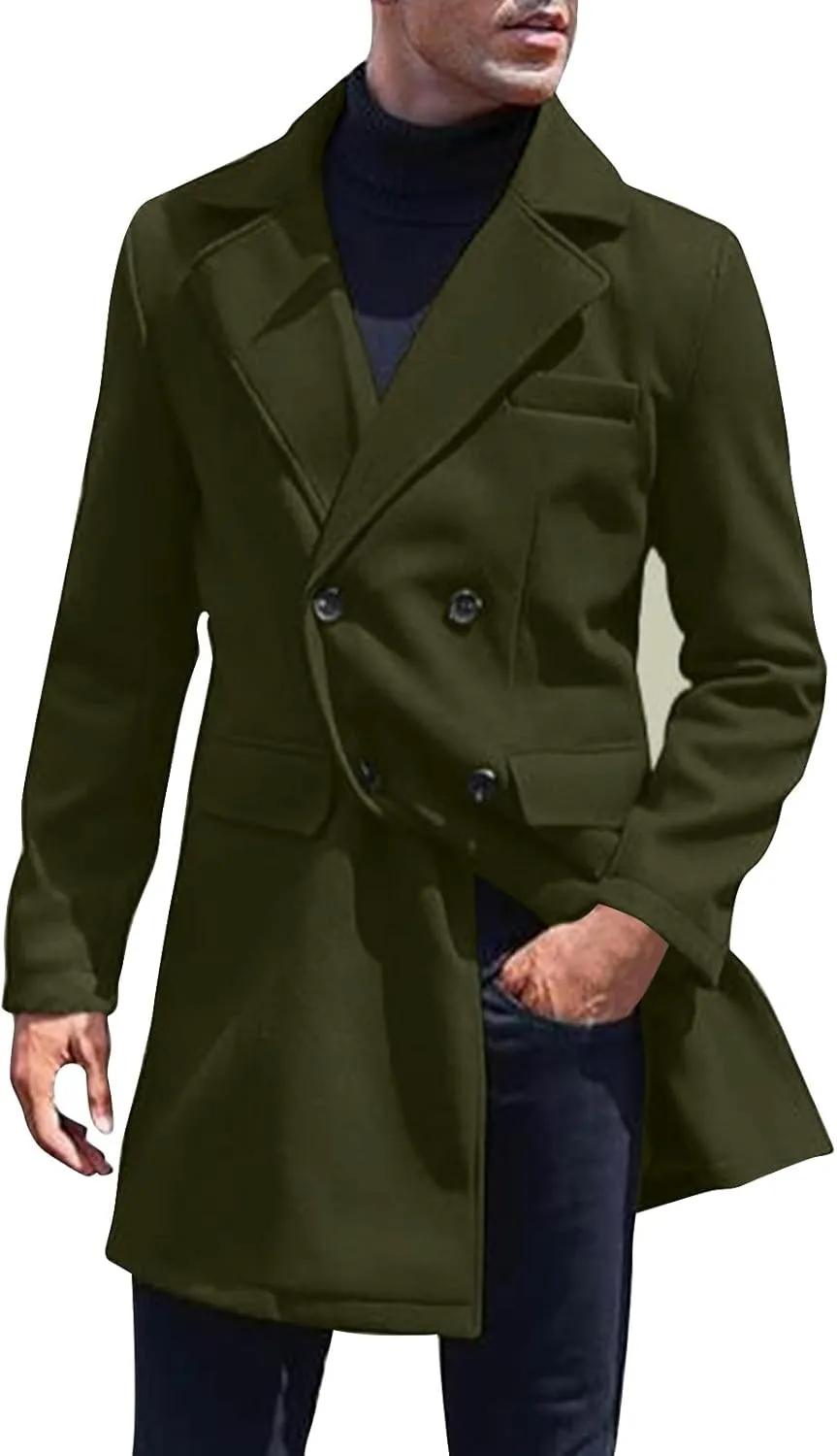 Men's Single Breasted Winter Peacoat Casual Trench Slim Fit Overcoat with Pockets