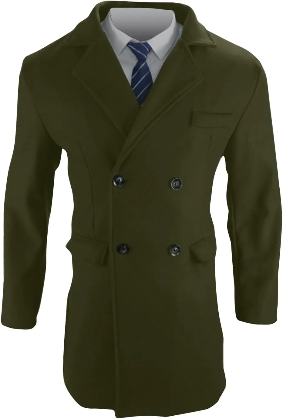 Men's Single Breasted Winter Peacoat Casual Trench Slim Fit Overcoat with Pockets