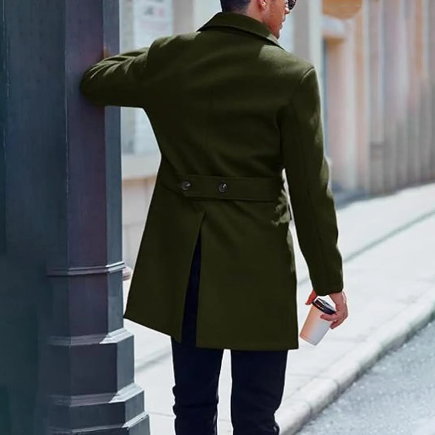 Men's Single Breasted Winter Peacoat Casual Trench Slim Fit Overcoat with Pockets