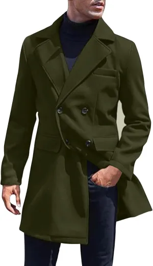 Men's Single Breasted Winter Peacoat Casual Trench Slim Fit Overcoat with Pockets