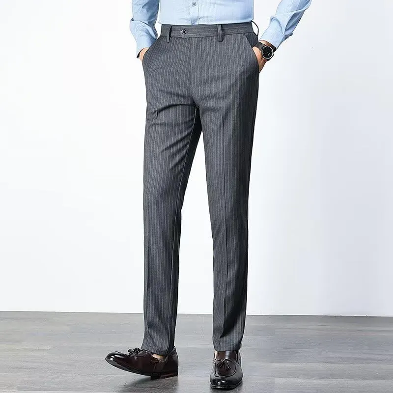 Men's Striped Dress Pants Summer Casual Pinstripe Trousers Slacks Slim Fit Lightweight Classic Work Business Suit Pants