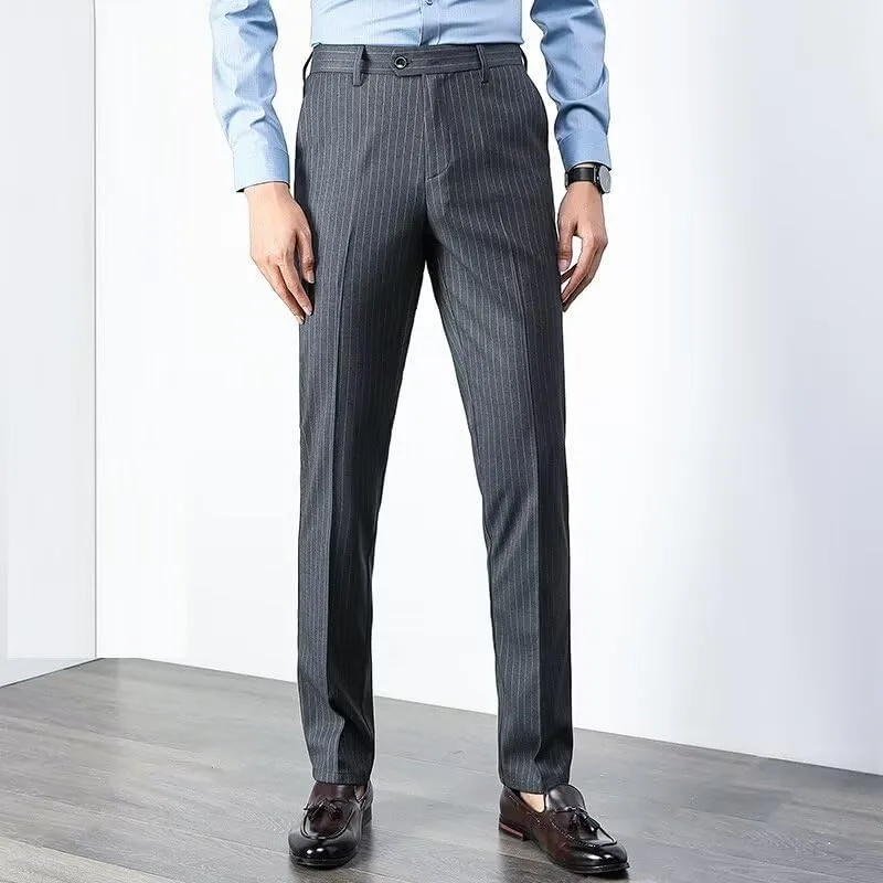 Men's Striped Dress Pants Summer Casual Pinstripe Trousers Slacks Slim Fit Lightweight Classic Work Business Suit Pants
