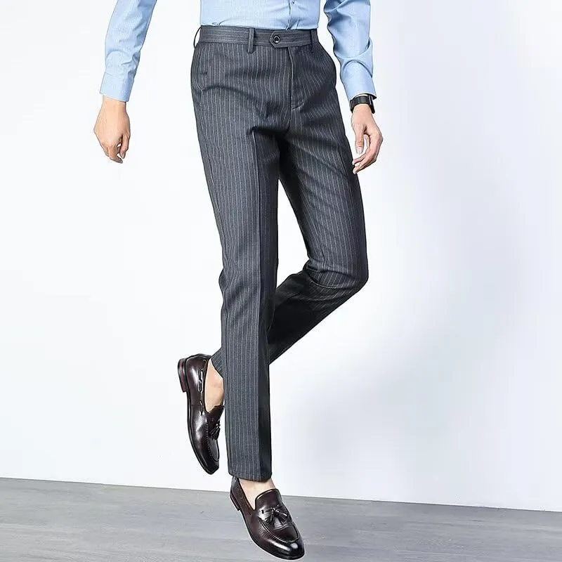 Men's Striped Dress Pants Summer Casual Pinstripe Trousers Slacks Slim Fit Lightweight Classic Work Business Suit Pants