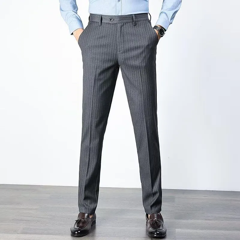 Men's Striped Dress Pants Summer Casual Pinstripe Trousers Slacks Slim Fit Lightweight Classic Work Business Suit Pants