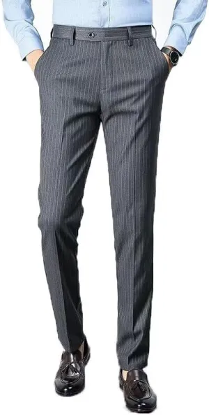 Men's Striped Dress Pants Summer Casual Pinstripe Trousers Slacks Slim Fit Lightweight Classic Work Business Suit Pants
