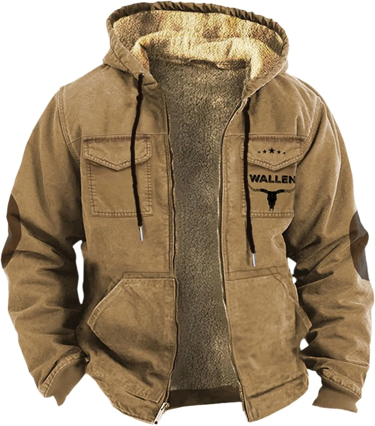 Men's Thermal Hooded Puffer Jacket Winter Coats Western Cowboy 3D Printed Hooded Brown Men's Winter Jacket with Hood