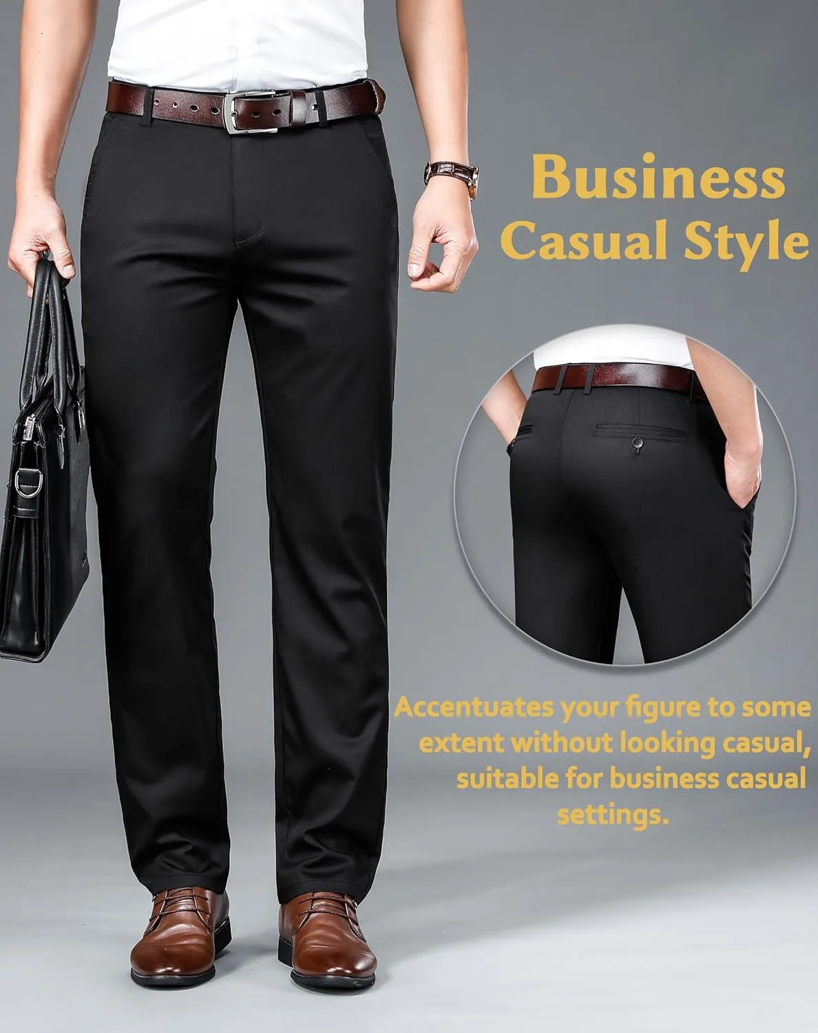 Mens Thin and Lightweight Business Slacks Viscose Blend Dress Pants for Summer