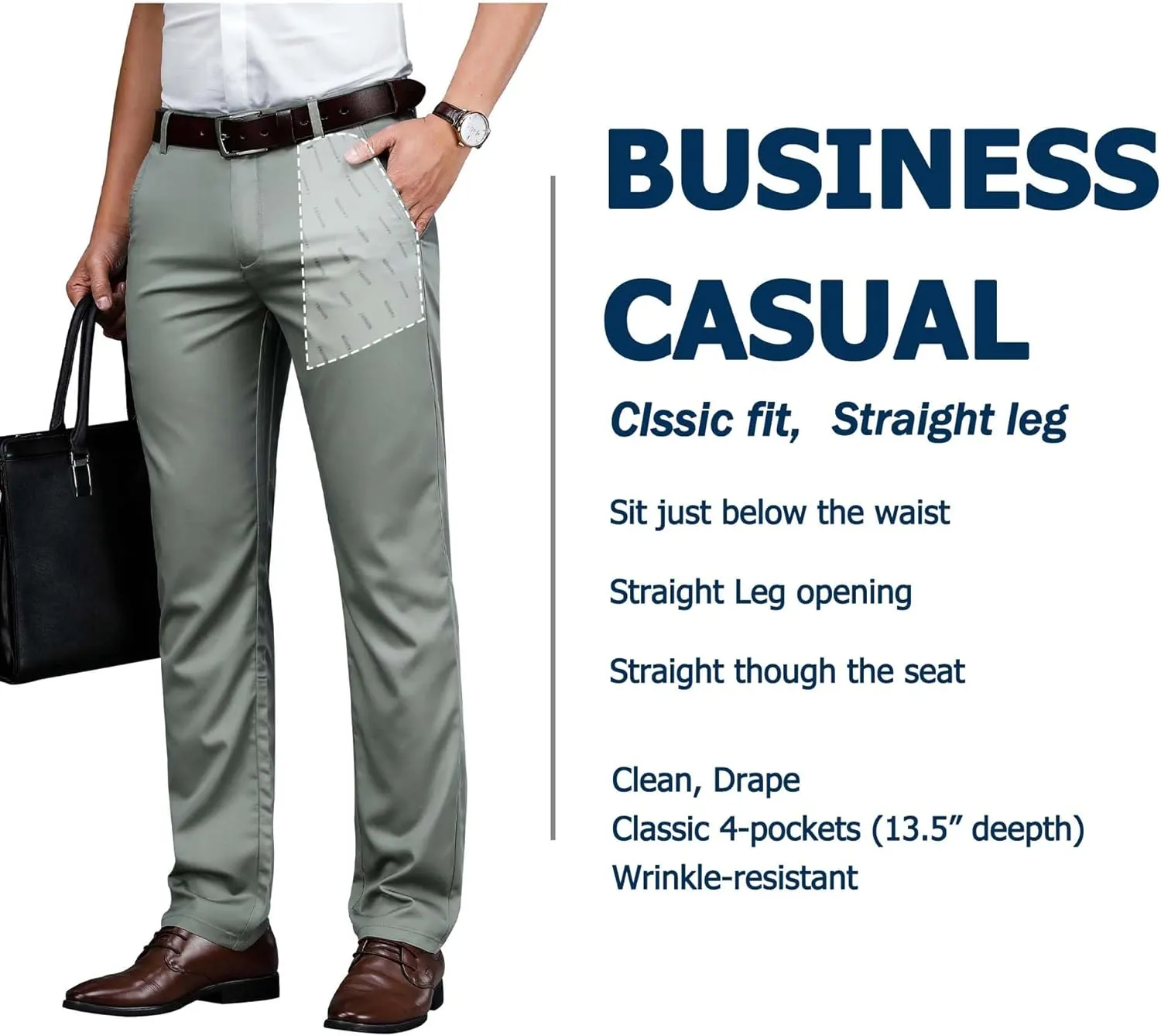 Mens Thin and Lightweight Business Slacks Viscose Blend Dress Pants for Summer