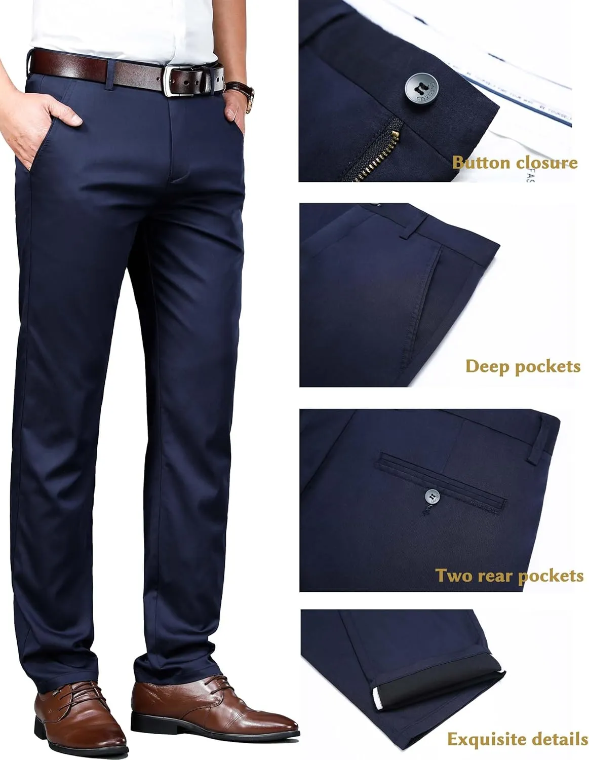 Mens Thin and Lightweight Business Slacks Viscose Blend Dress Pants for Summer