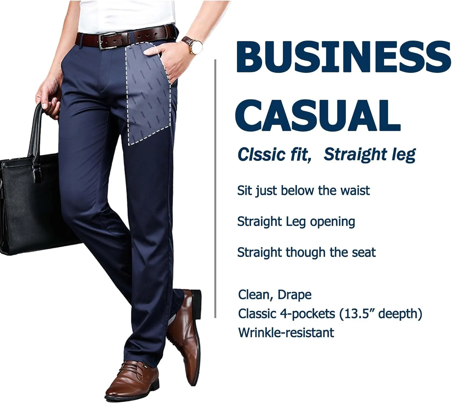 Mens Thin and Lightweight Business Slacks Viscose Blend Dress Pants for Summer