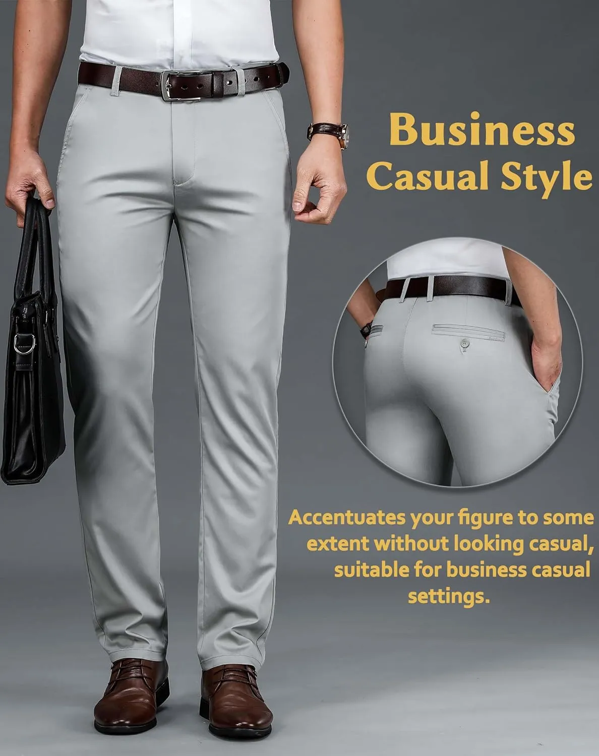 Mens Thin and Lightweight Business Slacks Viscose Blend Dress Pants for Summer