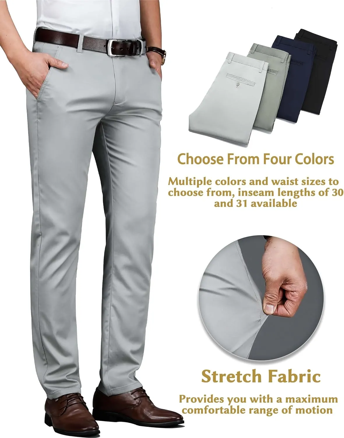 Mens Thin and Lightweight Business Slacks Viscose Blend Dress Pants for Summer