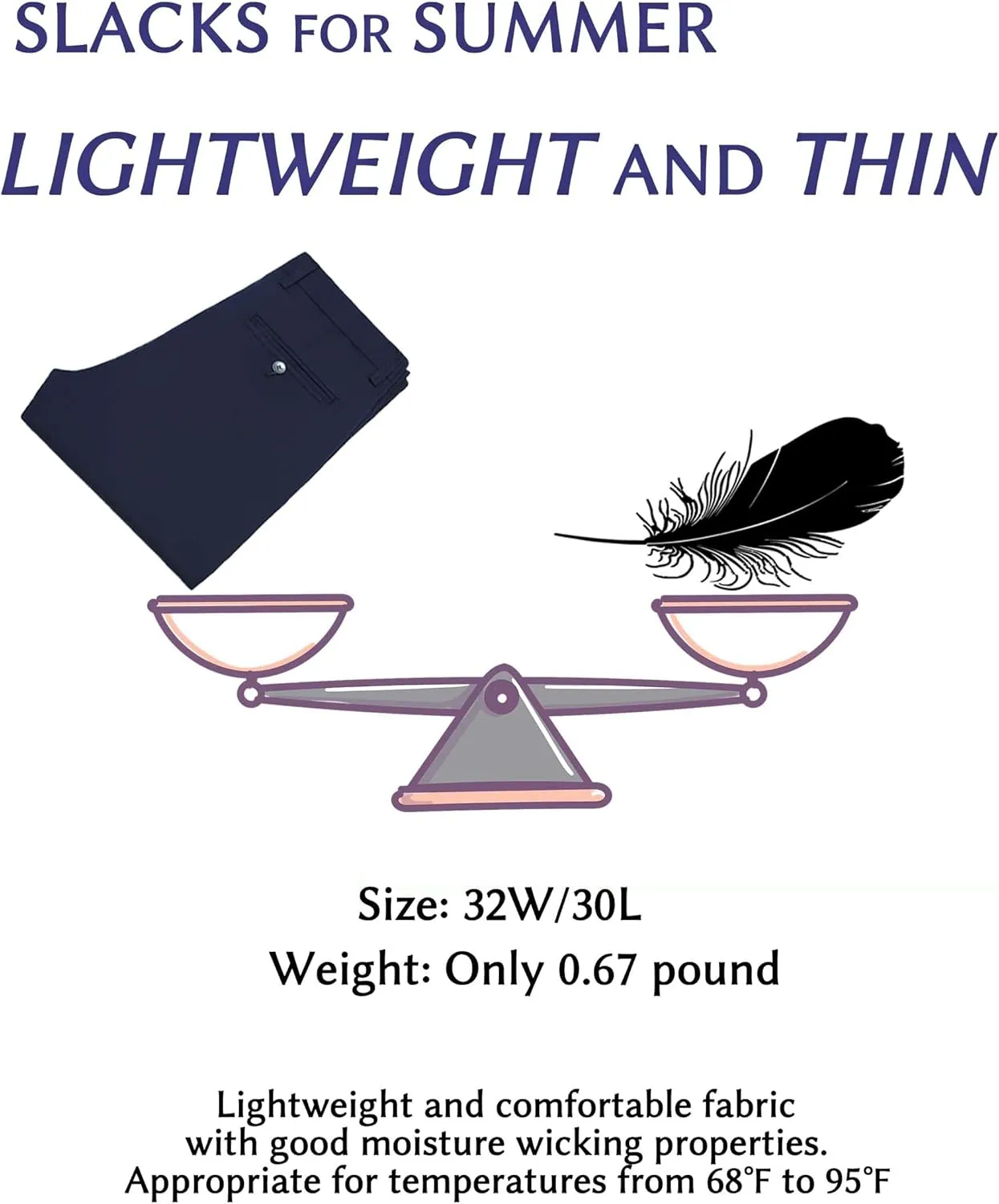 Mens Thin and Lightweight Business Slacks Viscose Blend Dress Pants for Summer