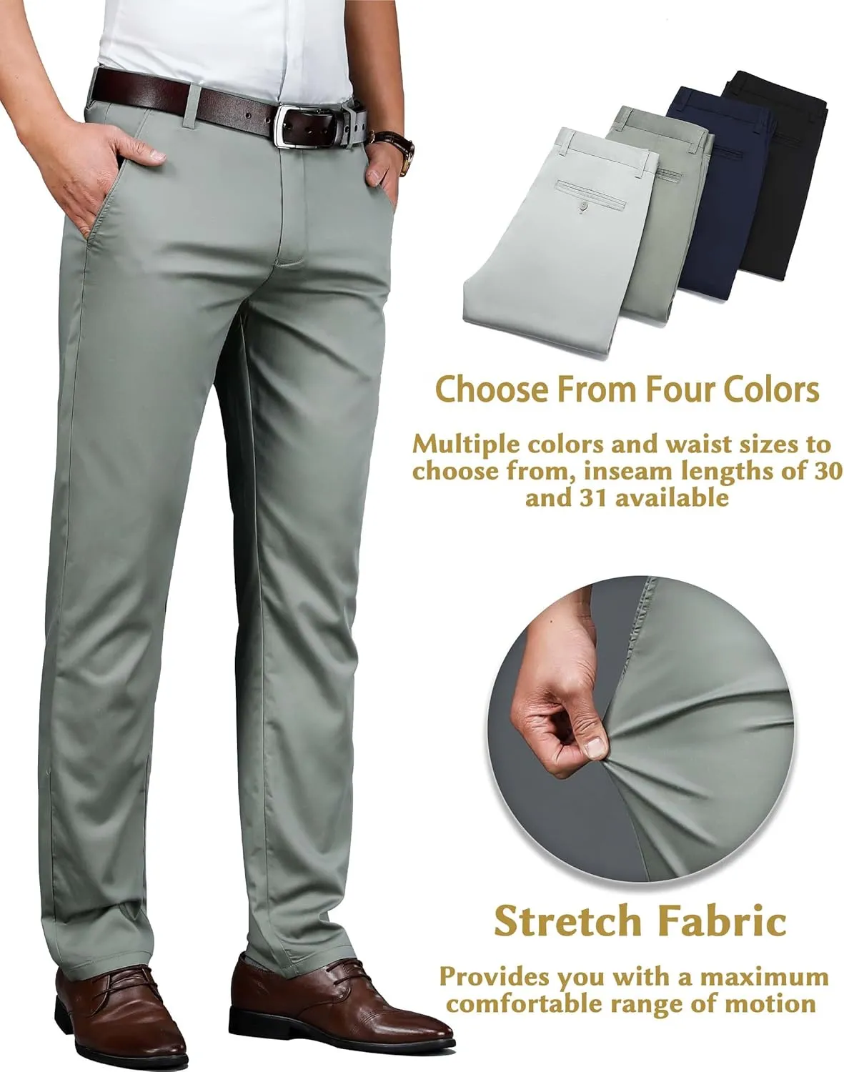 Mens Thin and Lightweight Business Slacks Viscose Blend Dress Pants for Summer