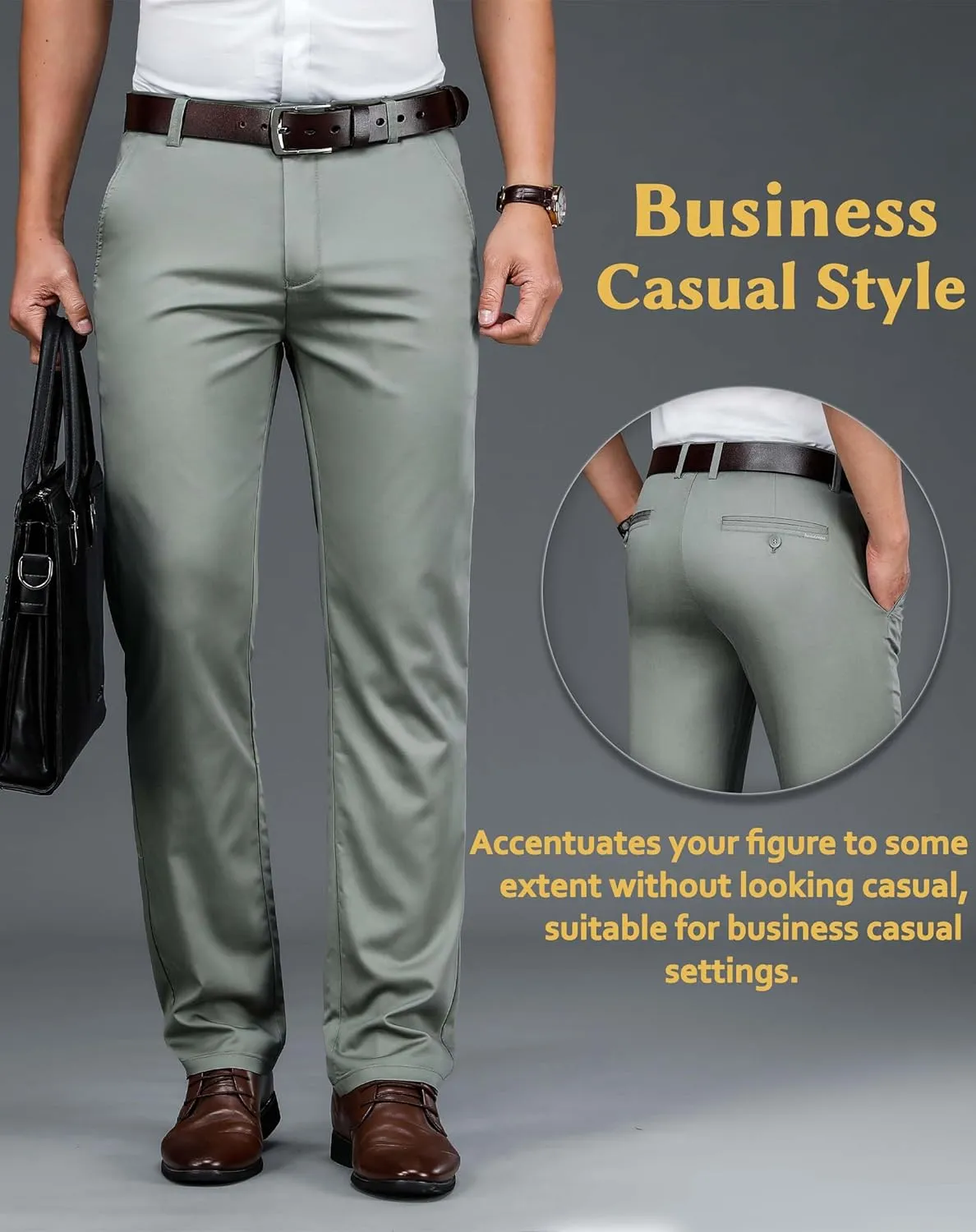 Mens Thin and Lightweight Business Slacks Viscose Blend Dress Pants for Summer