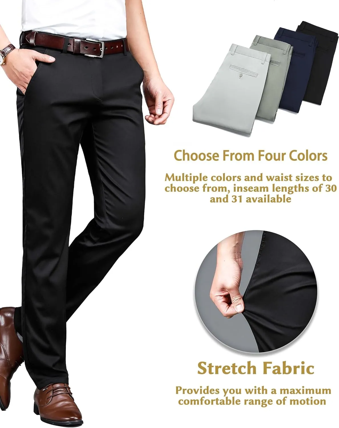 Mens Thin and Lightweight Business Slacks Viscose Blend Dress Pants for Summer
