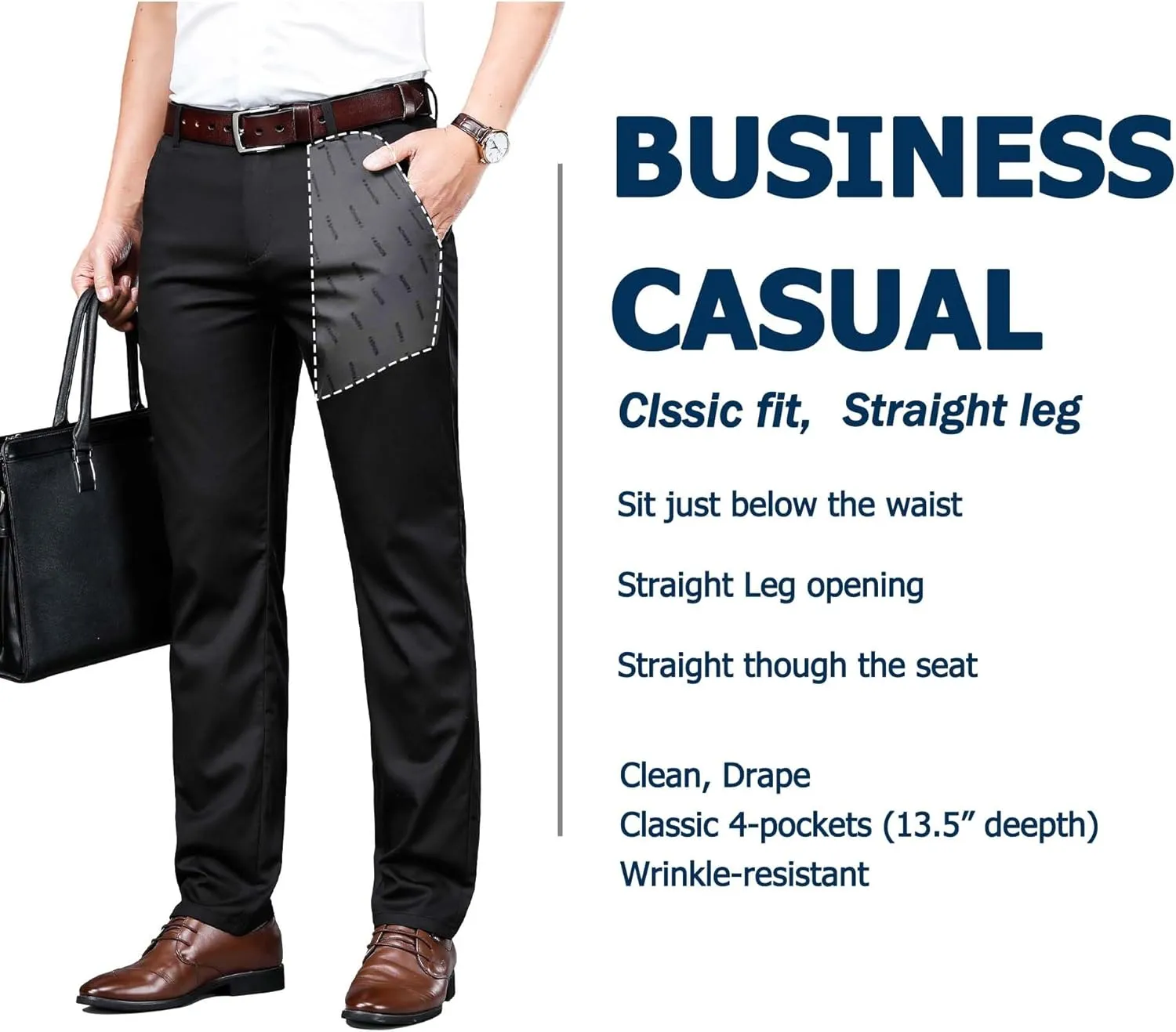 Mens Thin and Lightweight Business Slacks Viscose Blend Dress Pants for Summer