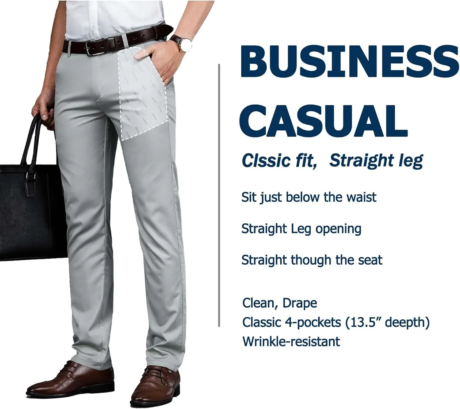 Mens Thin and Lightweight Business Slacks Viscose Blend Dress Pants for Summer