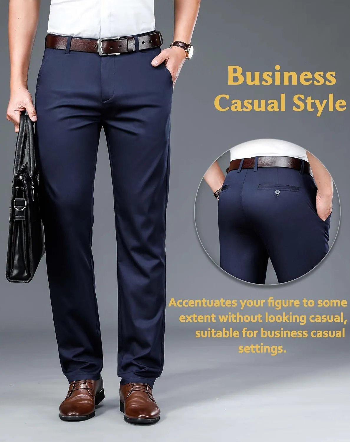 Mens Thin and Lightweight Business Slacks Viscose Blend Dress Pants for Summer