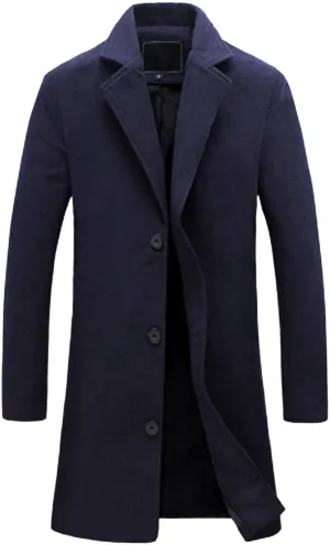 Mens Trench Coat Long Winter Overcoat Cable Knit Tunic Button Up Plain Shawl Overcoat Winter Casual Peacoat Jacket