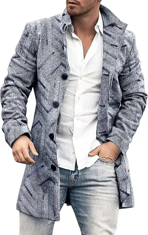 Mens Trench Coat Single Breasted Winter Warm Slim Fit Pea Coat Notched Collar Casual Overcoat Work Business Jacket