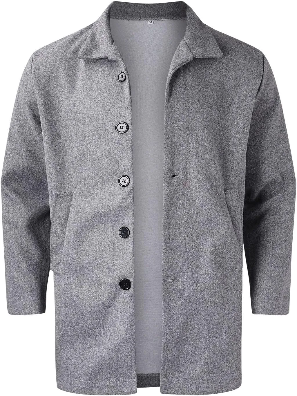 Mens Trench Coat Single Breasted Winter Warm Slim Fit Pea Coat Notched Collar Casual Overcoat Work Business Jacket