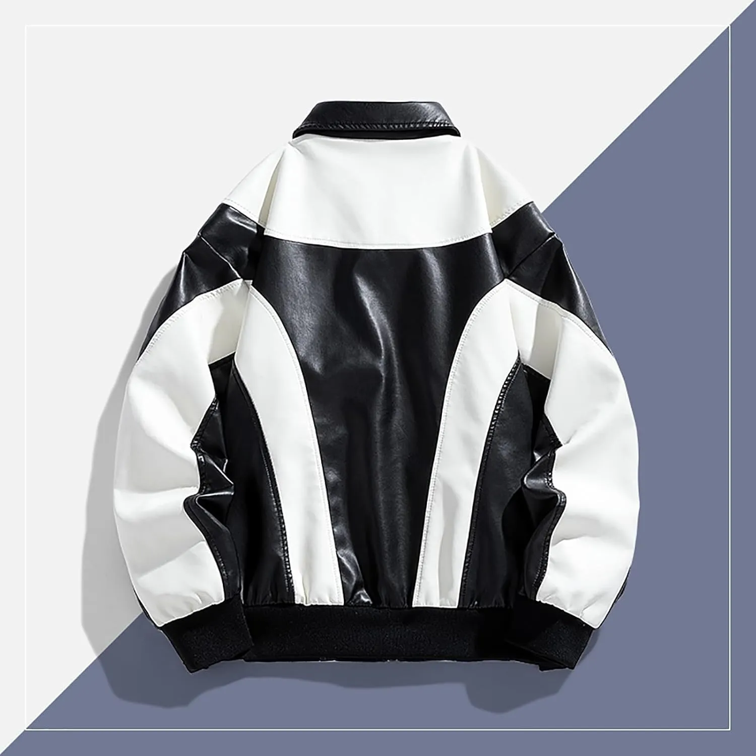 Men's Varsity Jacket Motorcycle Leather Jacket Fashion Color Block Baseball Leather Jacket Streetwear Bomber Coats