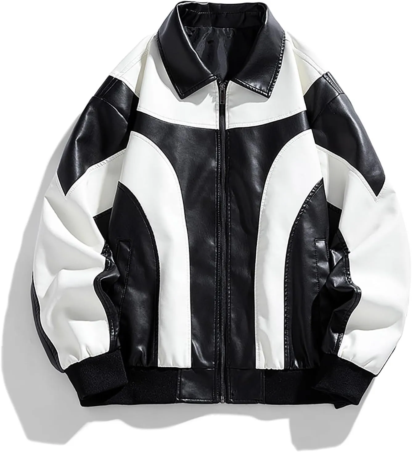 Men's Varsity Jacket Motorcycle Leather Jacket Fashion Color Block Baseball Leather Jacket Streetwear Bomber Coats
