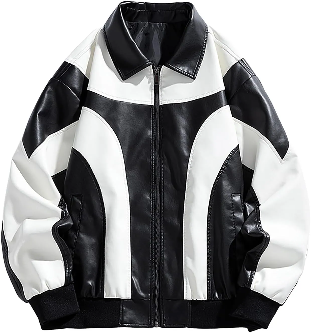 Men's Varsity Jacket Motorcycle Leather Jacket Fashion Color Block Baseball Leather Jacket Streetwear Bomber Coats