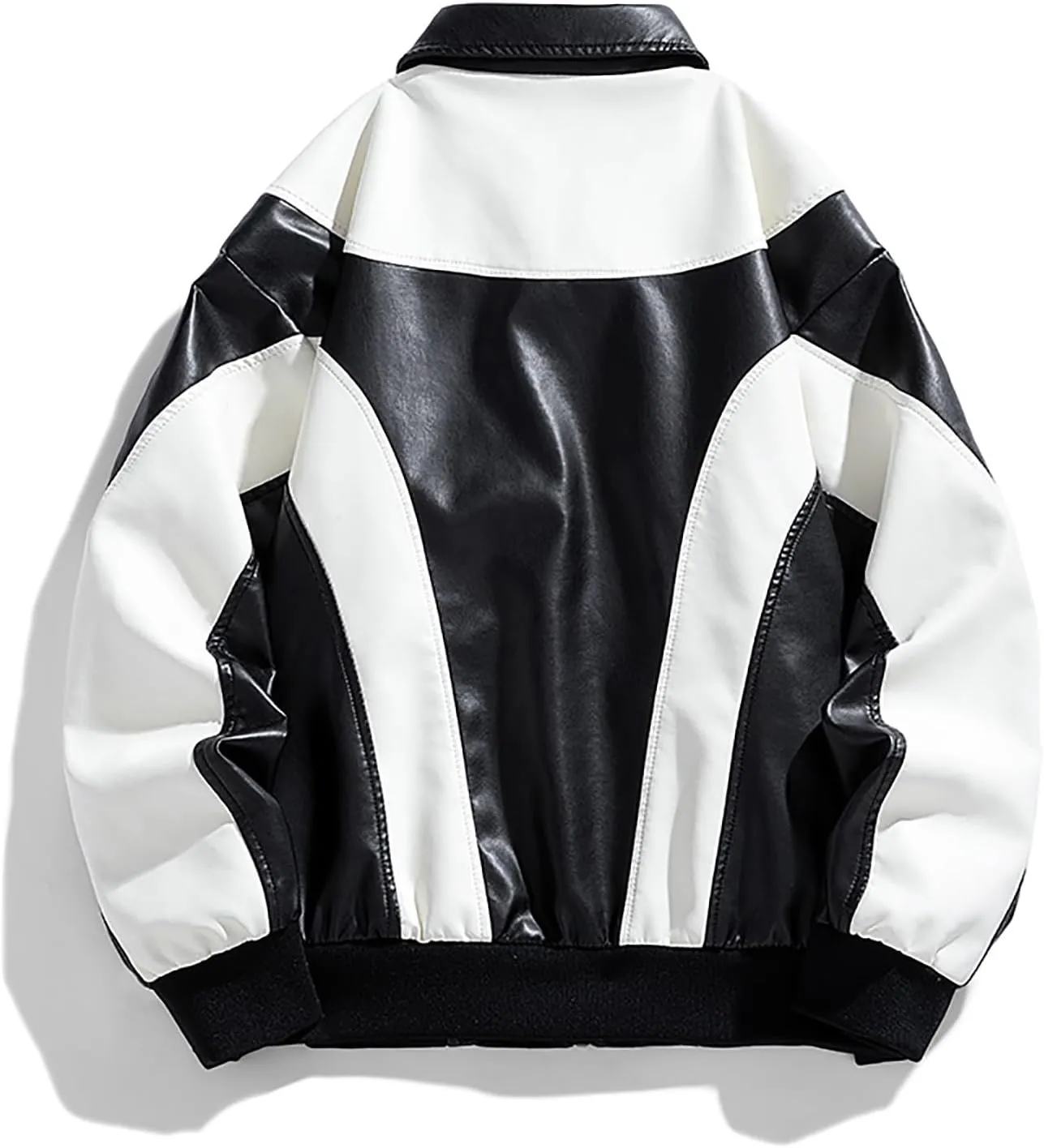 Men's Varsity Jacket Motorcycle Leather Jacket Fashion Color Block Baseball Leather Jacket Streetwear Bomber Coats