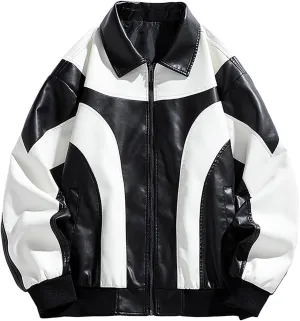 Men's Varsity Jacket Motorcycle Leather Jacket Fashion Color Block Baseball Leather Jacket Streetwear Bomber Coats