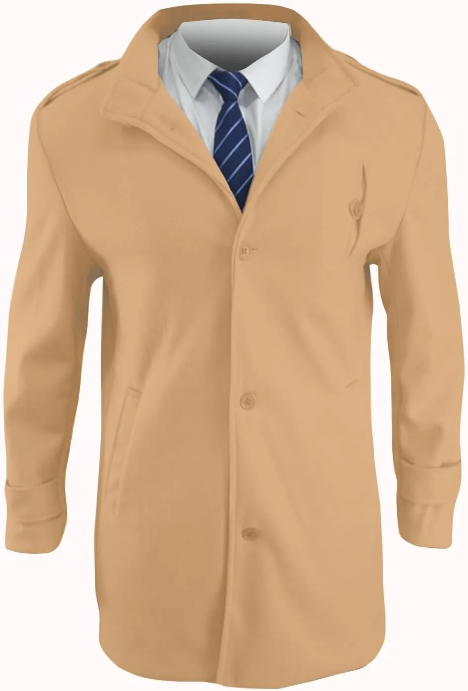 Men's Warm Single Breasted Peacoat Wool Blend Slim Fit Trench Overcoat with Pockets