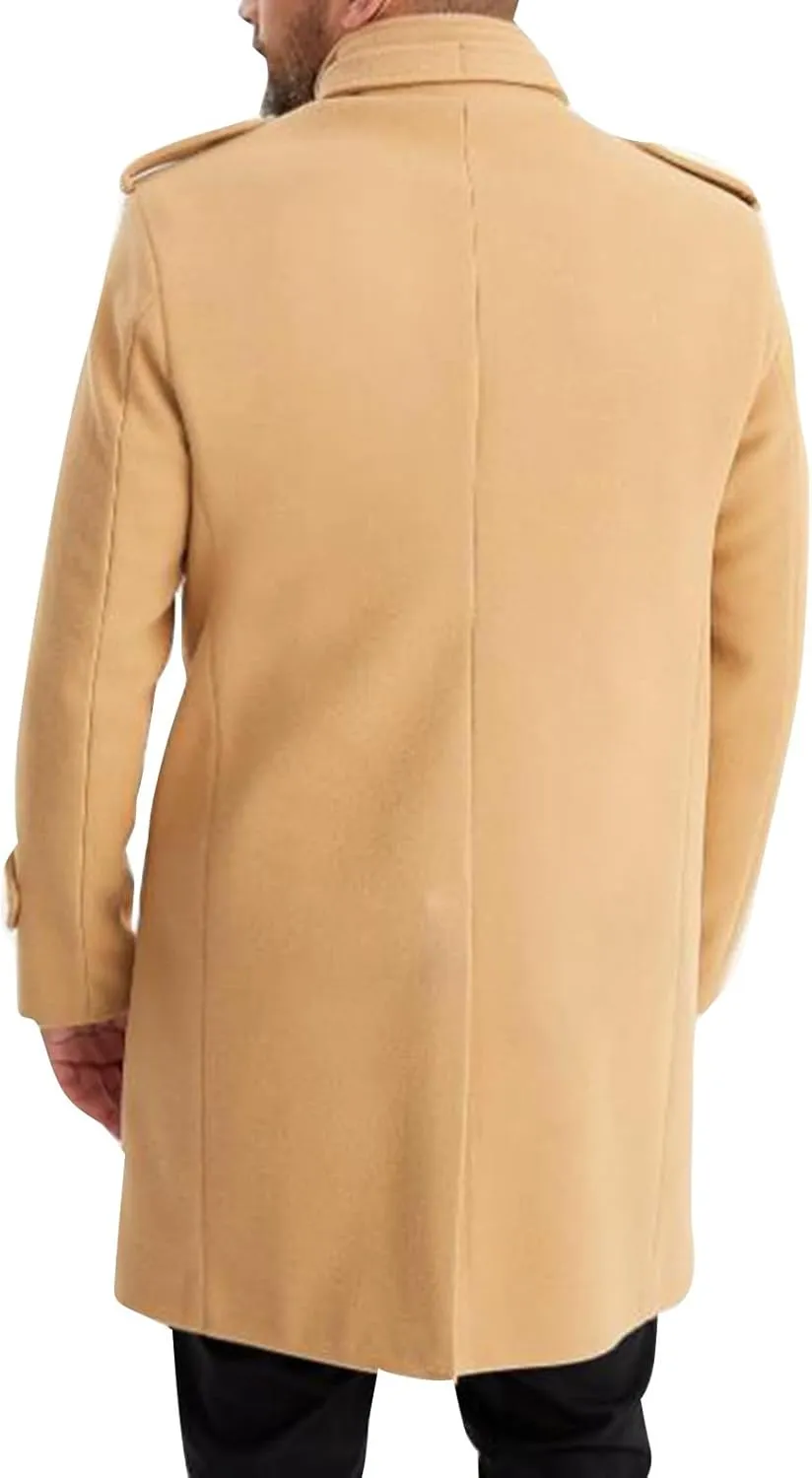 Men's Warm Single Breasted Peacoat Wool Blend Slim Fit Trench Overcoat with Pockets