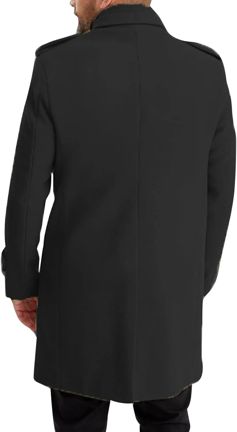 Men's Warm Winter Long Jacket Casual Classic Notched Collar Overcoat with Pockets