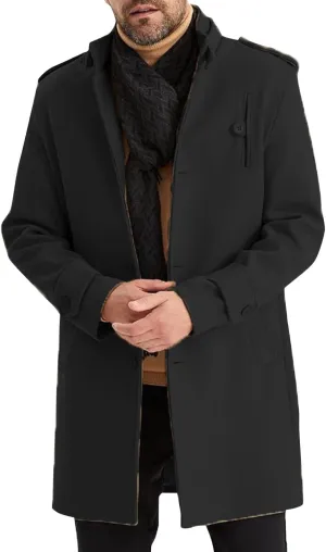 Men's Warm Winter Long Jacket Casual Classic Notched Collar Overcoat with Pockets