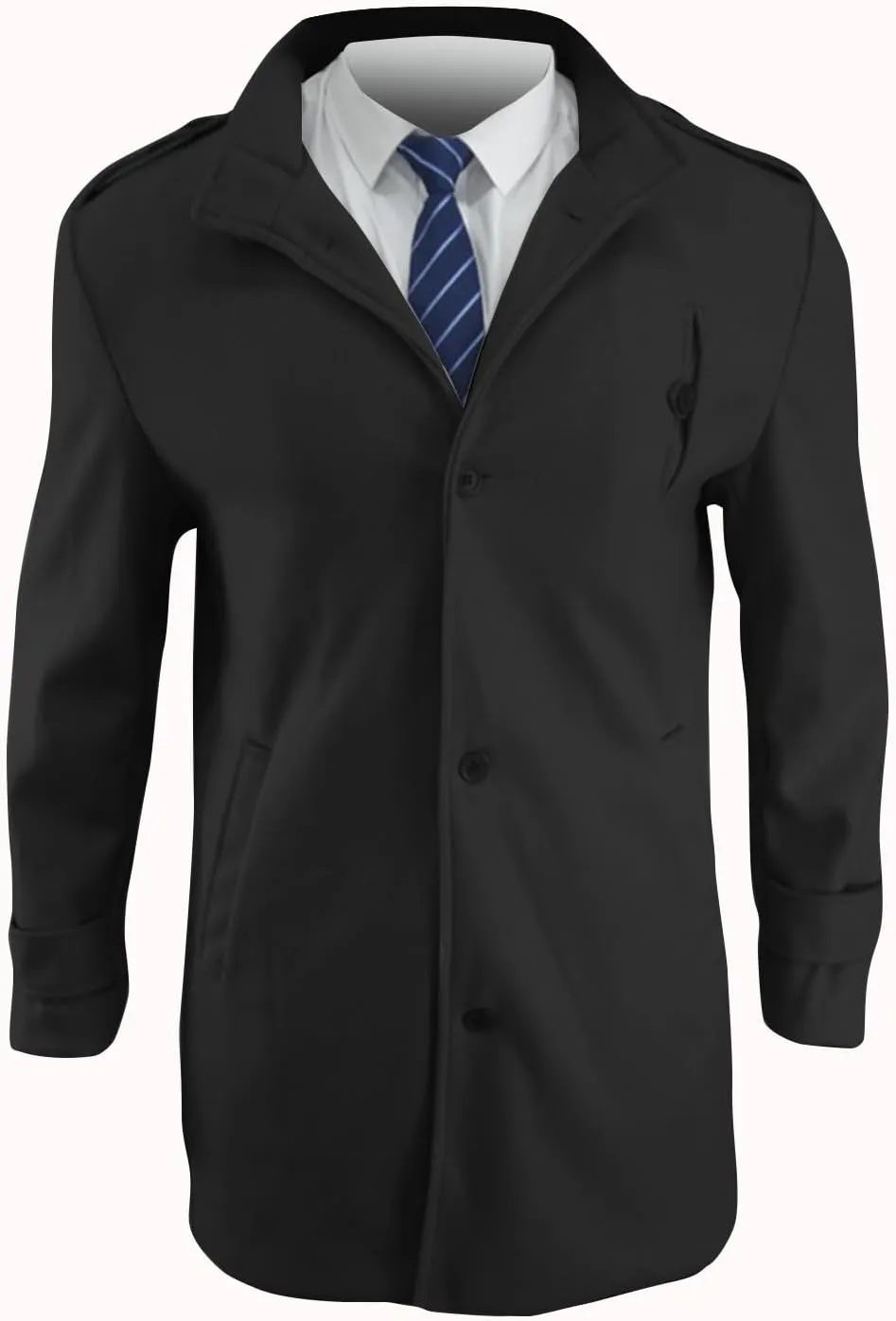 Men's Warm Winter Long Jacket Casual Classic Notched Collar Overcoat with Pockets