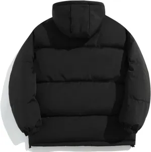 Men's Winter Coat Fleece Lined Parka Jacket Hooded Solid Thickened Hooded Cotton Padded Jacket Mens Outdoor Outwear