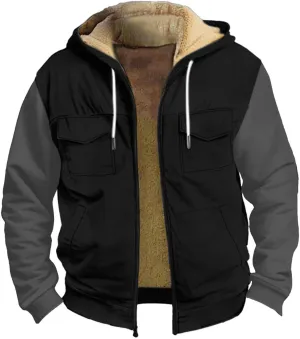 Men'S Winter Coats Thickened Button Double Pocket With Pocket Insert Cotton Warm Windbreaker Jackets Heated Casual Hoodie