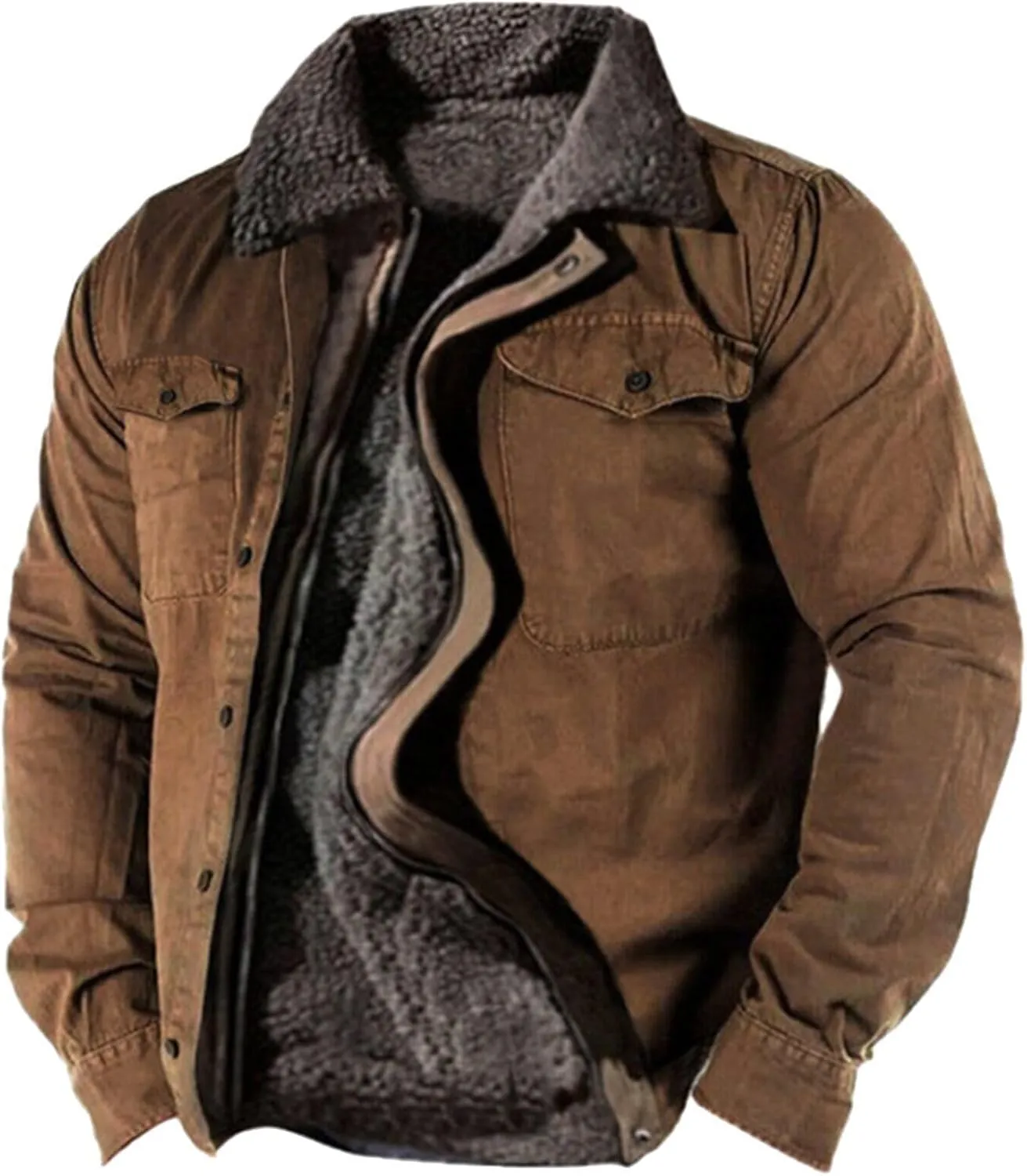 Mens Winter Jacket Big and Tall Fleece Coat Full Zip Bomber Jacket Windbreaker Heavyweight Windproof Sport Coat