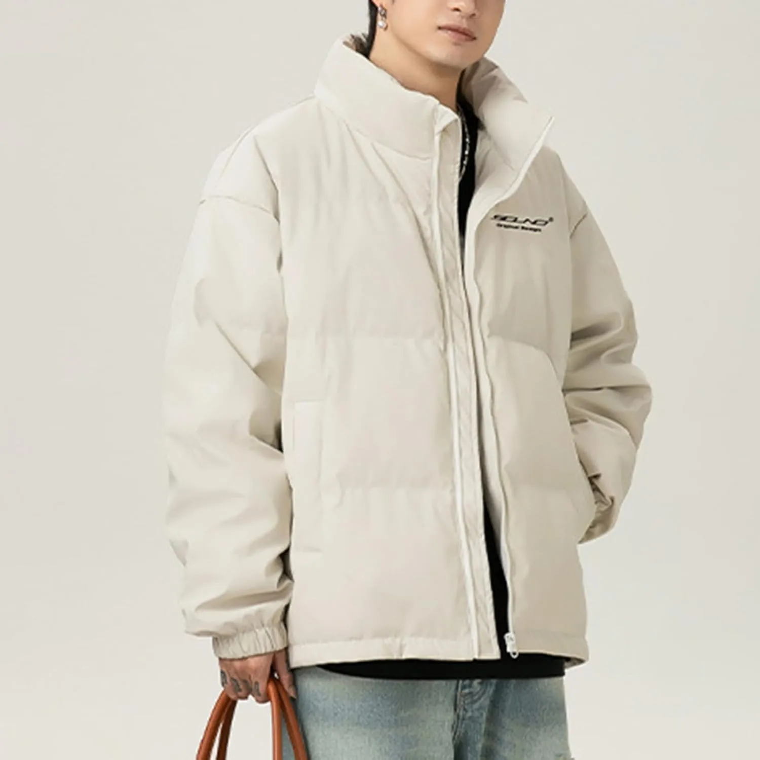 Men'S Winter Jacket Warm Puffer Coats Thicken Cotton Down Coat Stand Collar Lightweight Jacket Travel Padded Jacket