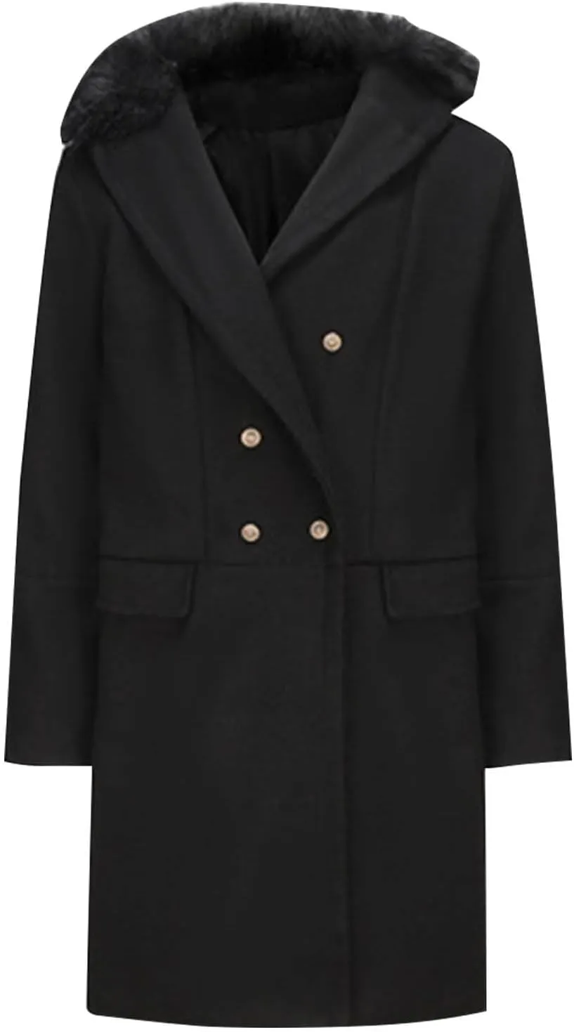 Men's Winter Overcoat Removable Faux Fur Collar Premium Casual Double Breasted Classic Business Long Trench Coat