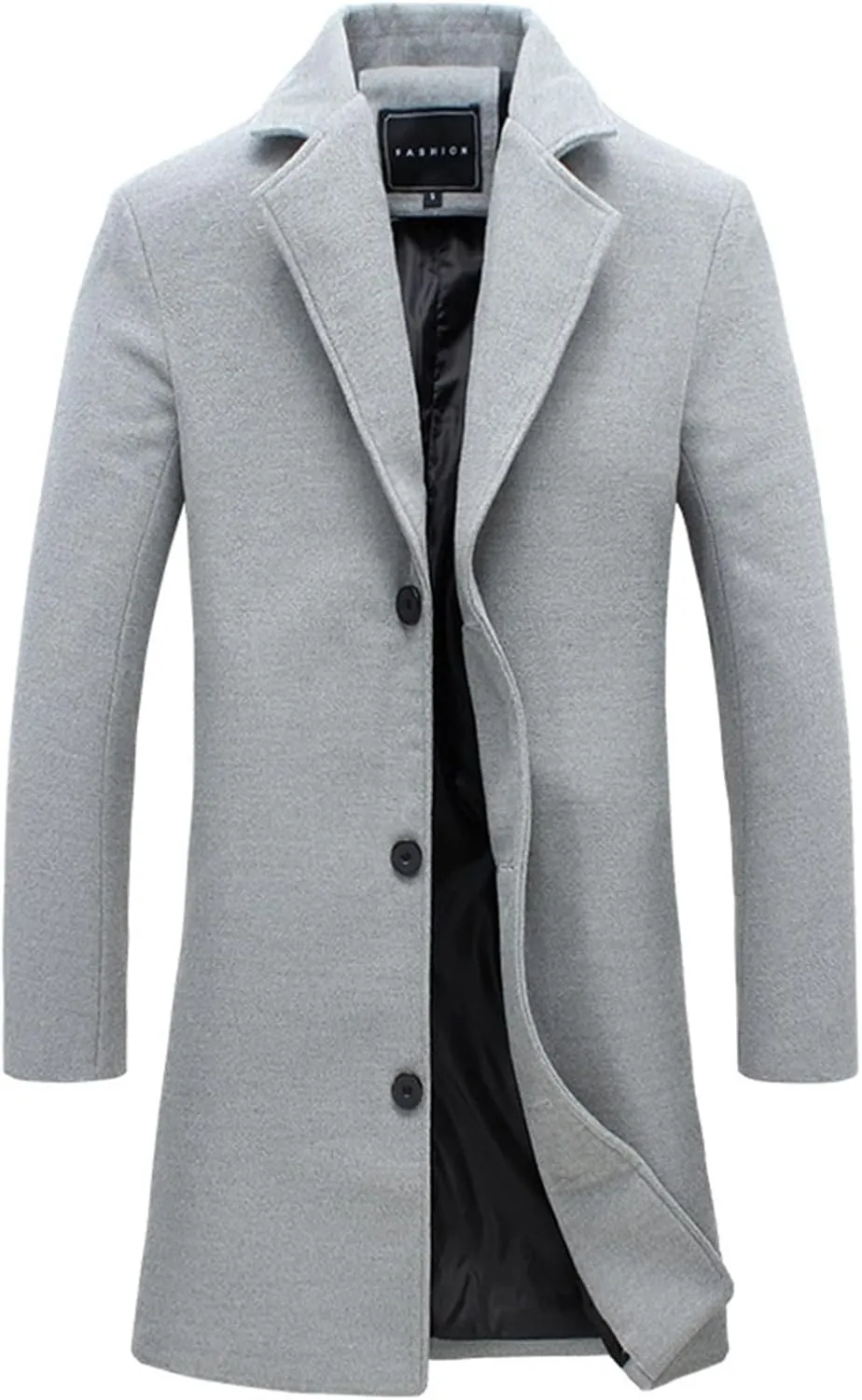 Mens Wool Blend Coat Winter Trench Coats Notched Lapel Collar Single Breasted Overcoat Classic Business Peacoat
