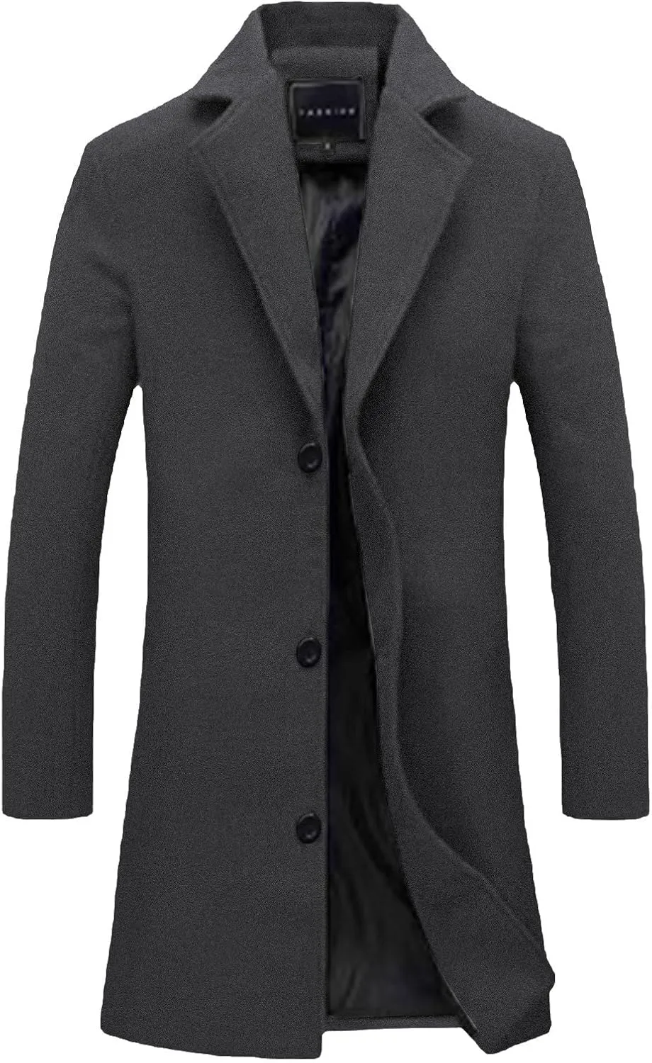 Mens Wool Blend Coat Winter Trench Coats Notched Lapel Collar Single Breasted Overcoat Classic Business Peacoat