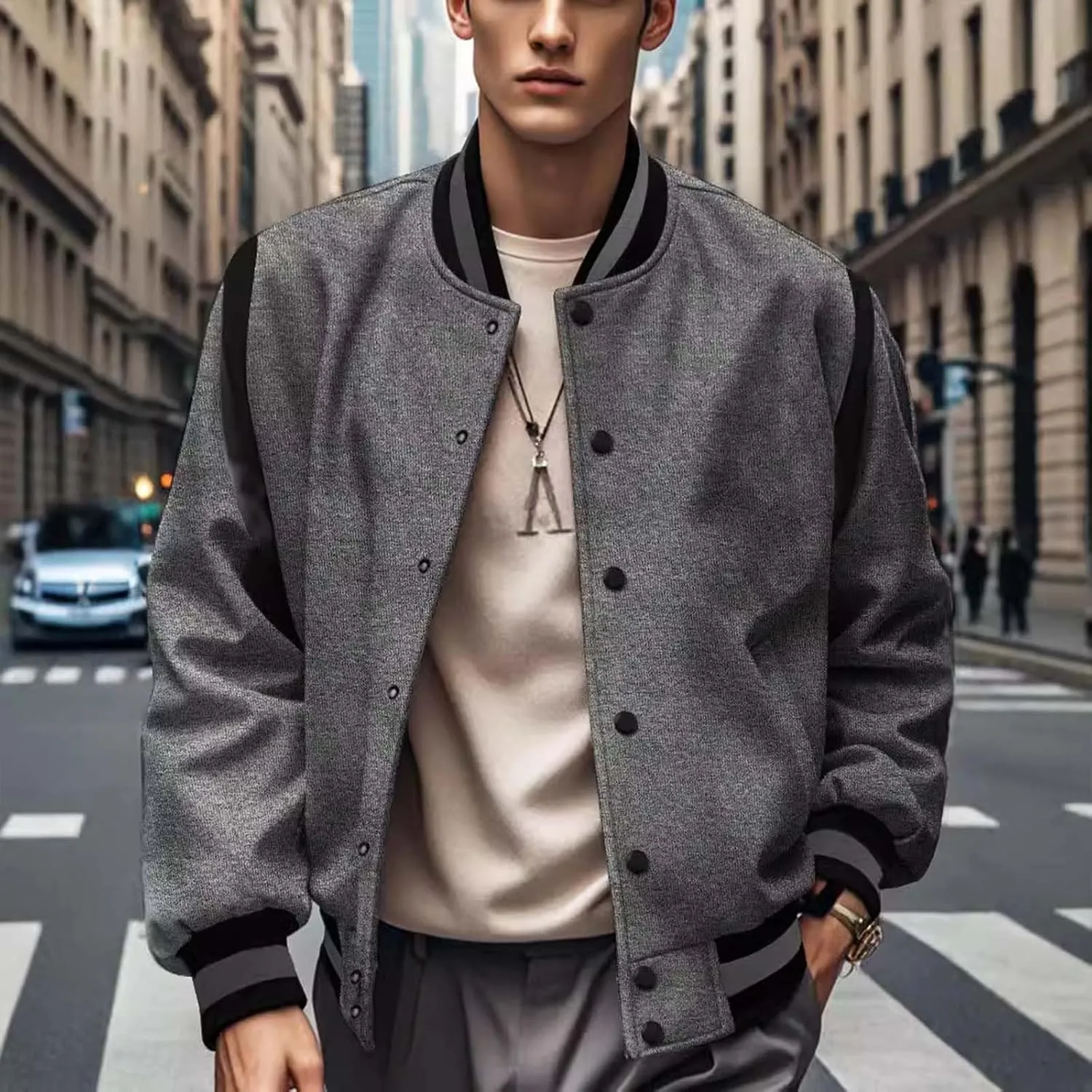Men's Wool Blend PeaCoat Trim Wool Short Jacket Lapel Splice Solid Warm Slim Overcoat Big Pockets SherPeaLined Mens