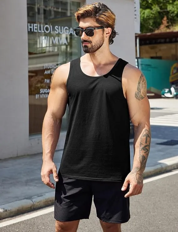 Mens Workout Tank Top Cotton Sleeveless Gym Muscle Shirts Stretch Basic Casual Summer Beach Tanks Pack