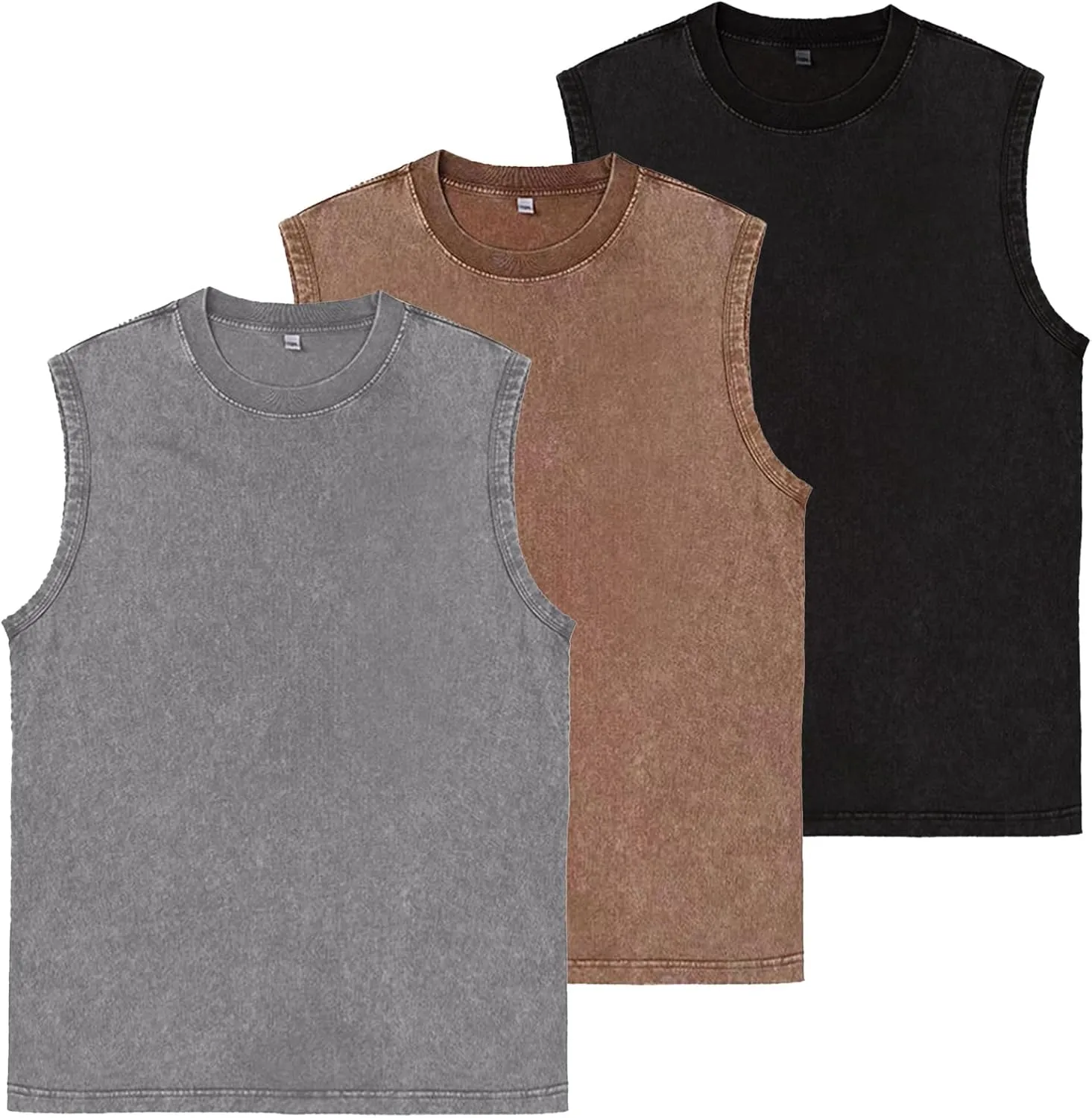 Mens Workout Tank Tops Sleeveless Tee Shirts Men Muscle Shirt Gym Acid Wash T Shirts Running Beach Loose Fit Tee