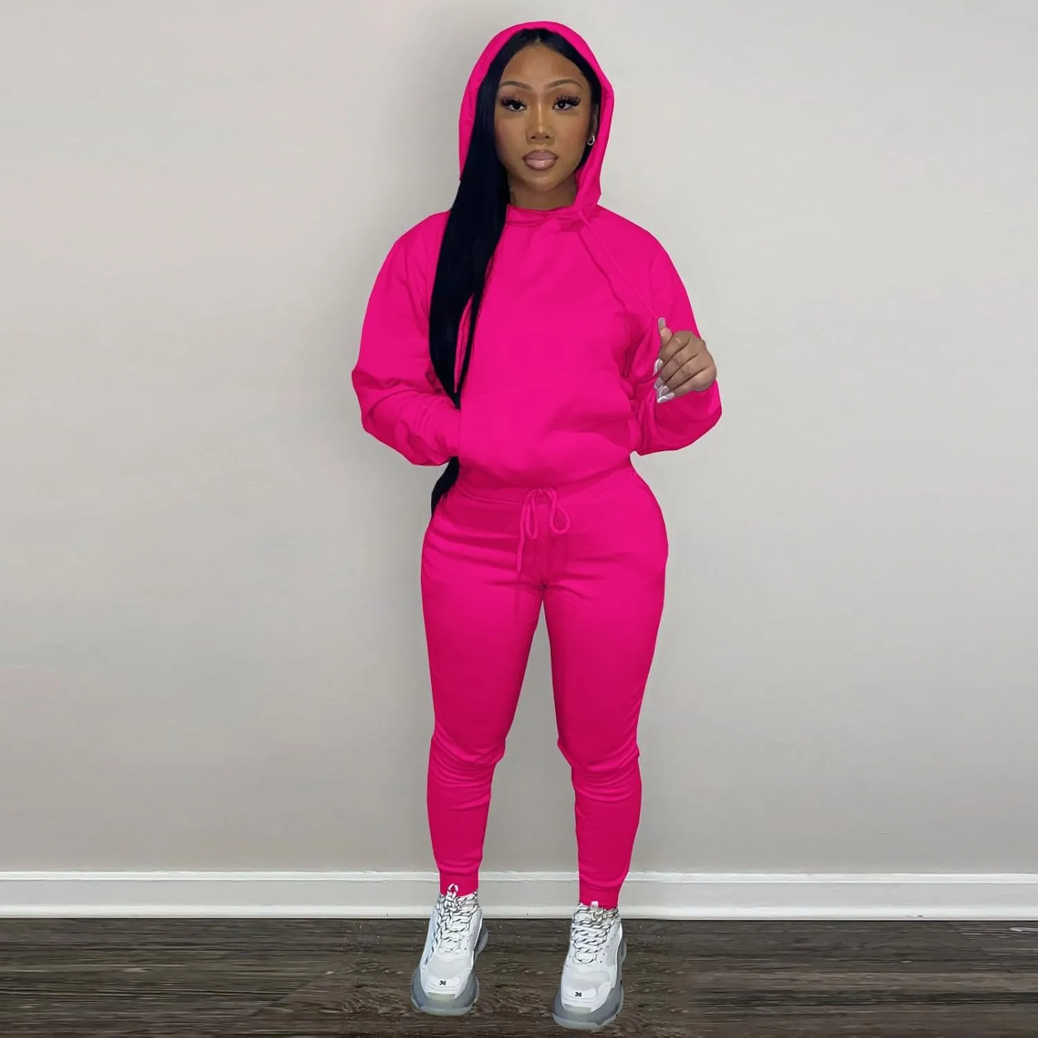 Miyaomn Women Casual Fall Winter Running Sweatsuits Warm Slim Fit Long Sleeve Hooded Pullover Top and Jogger Pants Set Outfit