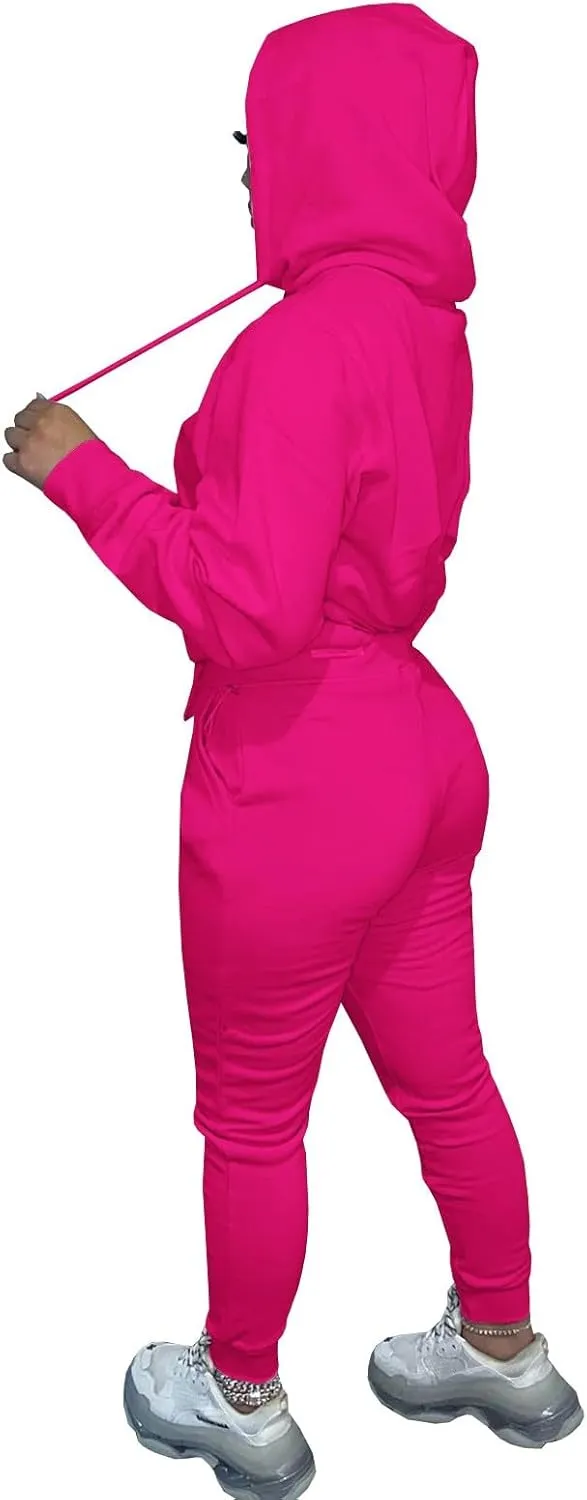 Miyaomn Women Casual Fall Winter Running Sweatsuits Warm Slim Fit Long Sleeve Hooded Pullover Top and Jogger Pants Set Outfit
