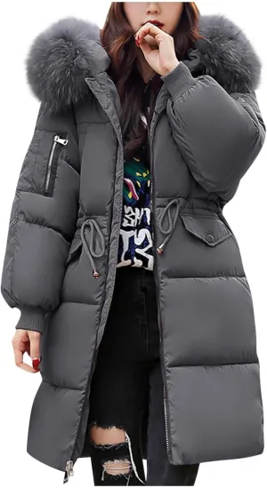 Mmoneyake Winter Coats for Women Oversize Warm Parka Jackets Long Thickened Down Jacket Overcoat Outerwear with Fur Hood